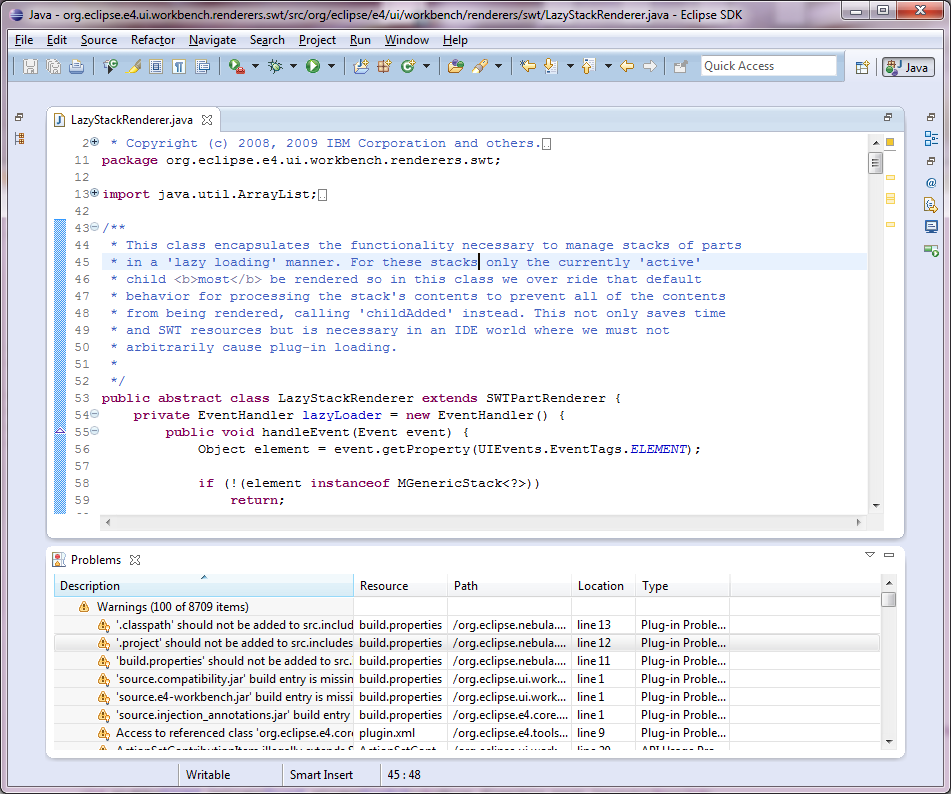 Screenshot of views and editors in editor area